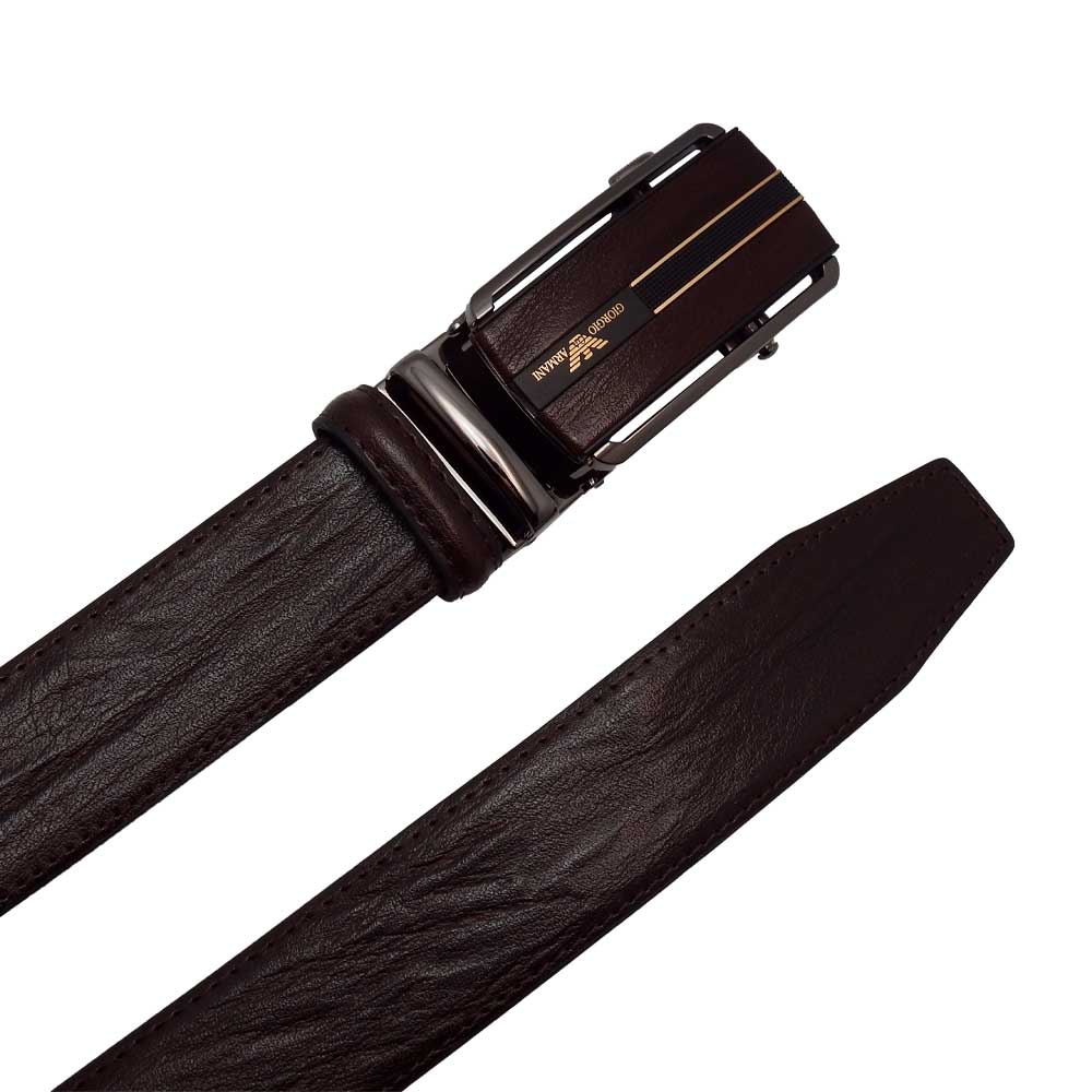 کمربند ریلی مردانه مدل KT652 با سگک فلزی ساده و طراحی مینیمال، مناسب استایل‌های رسمی و روزمره — Men’s ratchet belt model KT652 with a sleek metal buckle and minimalist design, ideal for formal and casual wear.