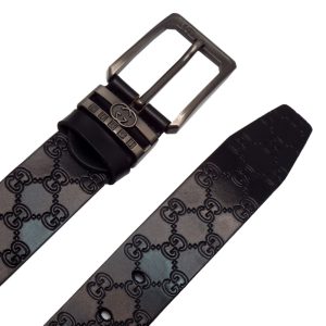 کمربند مردانه دوختی چرم طبیعی ۴ سانت مدل PREMIUM755NU با سگک قلاب‌دار مشکی Men's stitched genuine leather belt 4 cm model PREMIUM755NU with black hook buckle