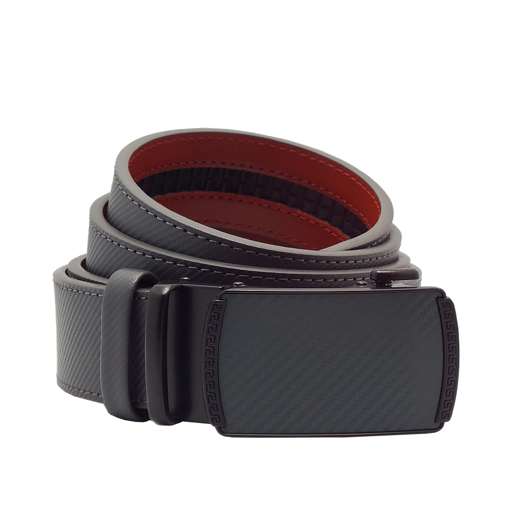 114 کمربند مردانه چرمی خاکستری با سگک کشویی مدرنMen’s gray leather ratchet belt with modern buckle