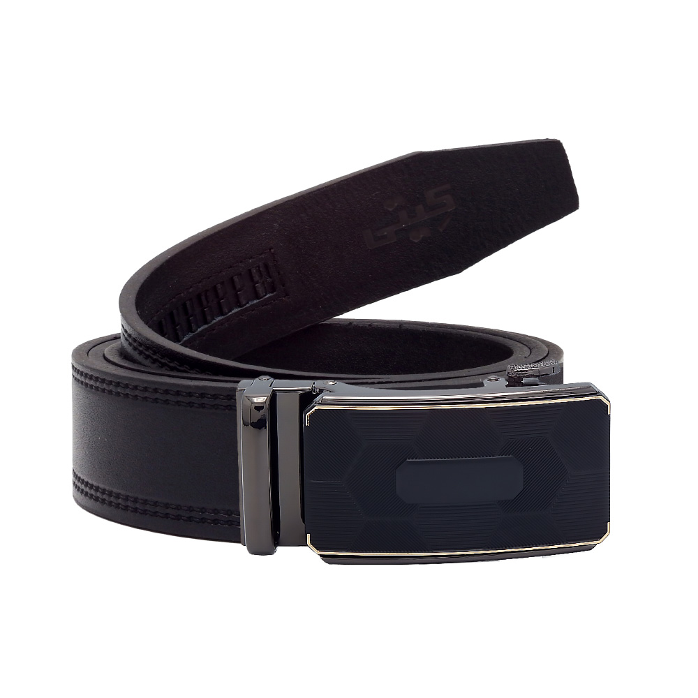 173NU702 طراحی ساده و شیک کمربند چرم مشکی با سگک اتوماتیکElegant minimal black leather belt with automatic buckle