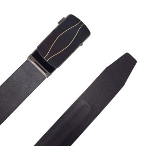 کمربند مردانه چرمی طبیعی با سگک ریلی فلزی و طراحی کلاسیکMen's natural leather belt with metal rail buckle and classic design