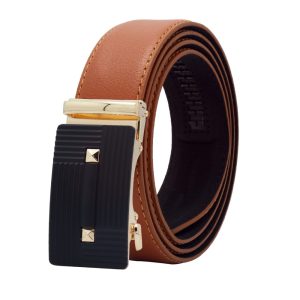 کمربند ریلی مردانه چرمی صنعتی رنگ عسلی با سگک فلزی ضدزنگ مدل ECO2069IN301 English: Men's industrial leather rail belt in honey color with anti-rust metal buckle, model ECO2069IN301