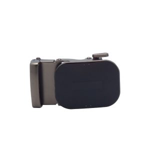 کمربند چرمی مردانه با سگک ریل مشکی و بند قهوه‌ای Men's leather belt with black rail buckle and brown strap