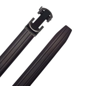 کمربند مردانه چرم طبیعی اشبالت گاوی مشکی با سگک ریلی | Men’s natural black cowhide leather belt with ratchet buckle