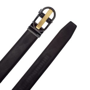 کمربند مردانه چرم طبیعی مشکی با سگک ریلی فلزی | Men’s genuine black leather belt with metal ratchet buckle