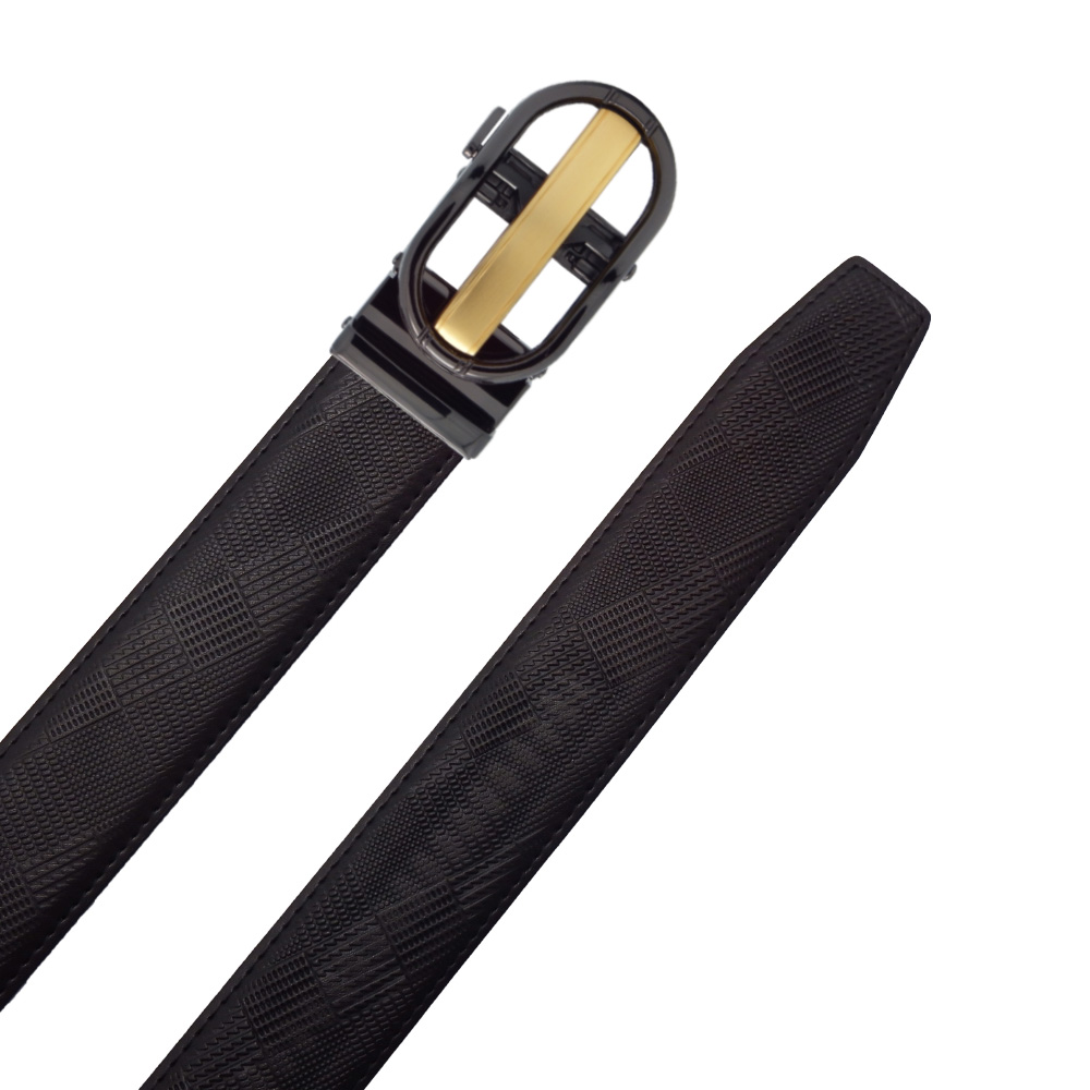 5001NU7012 کمربند مردانه چرم طبیعی مشکی با سگک ریلی فلزی | Men’s genuine black leather belt with metal ratchet buckle