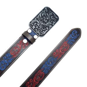 کمربند کابوی غربی با سگک حکاکی شده - چرم PU ممتاز KT5052IN7027