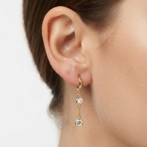 گوشواره حلقه‌ای آویزدار استیل طلایی نگین‌دار E111S
