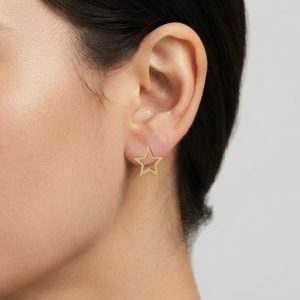گوشواره حلقه‌ای آویزدار استیل طلایی نگین‌دار E111S